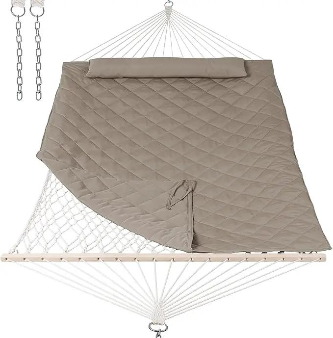ANOW 2 Person Hammock with Spreader Bars, Rope Hammock with Pad for Outside, 450 LBS Weight Capacity, Light Brown by GreenHaven Gardens