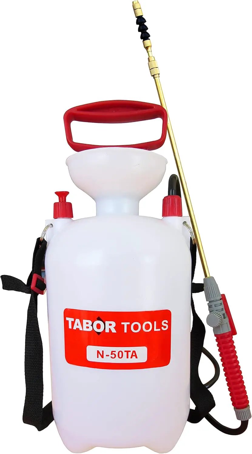TABOR TOOLS 1.3 Gallon Lawn and Garden Pump Pressure with Pressure Relief Valve, Adjustable Shoulder Strap, Telescopic Adjustable Wand and Extra Set of Seals. N50TA. by GreenHaven Gardens