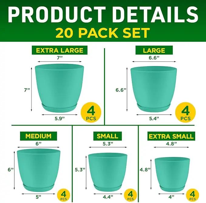 Planter Pots with Drainage Holes - Lightweight, Durable, and Space-Saving Pots for Indoor and Outdoor - Versatile Functionality, Simple Modern Design, Set of 20 Plastic Planter Pots - Aqua by GreenHaven Gardens