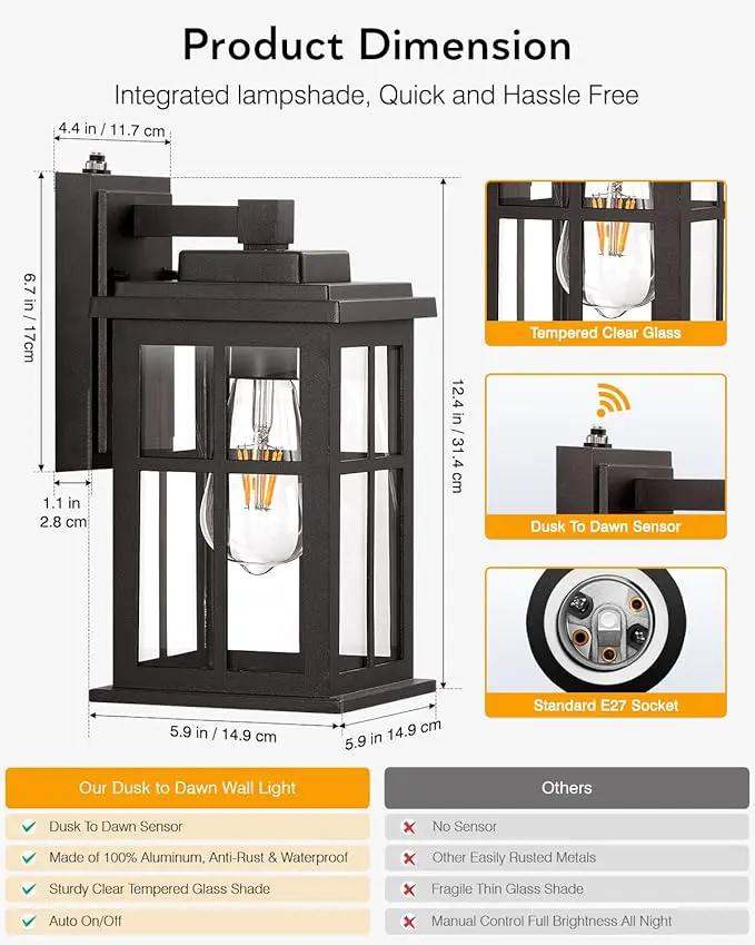 Bronze Dusk to Dawn Outdoor Lighting, 2 Pack Porch Lights, Outdoor Wall Lights with Tempered Glass, Light Fixture for House, Garden, Entryway, Doorway, Waterproof by GreenHaven Gardens