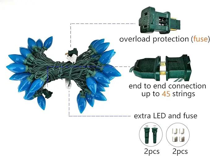 C9 Christmas Lights Outdoor 50 LED Blue Strawberry 34.5ft Waterproof Xmas String Light for Garden Yard Home Party Holiday Christmas Tree Indoor Decoration(Blue) by GreenHaven Gardens