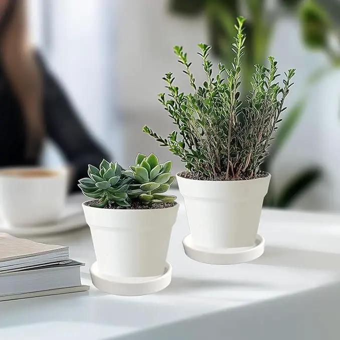 Plant Saucer Pot Tray Planter Saucers 4 Pack 4 5 6 7 8 9 10 11 12 13 Inch for Indoors Outdoor, Durable Sturdy Ceramic Flower Drainage drip Water Tray for Glazed Pots Base (4.7 Inch-White) by GreenHaven Gardens