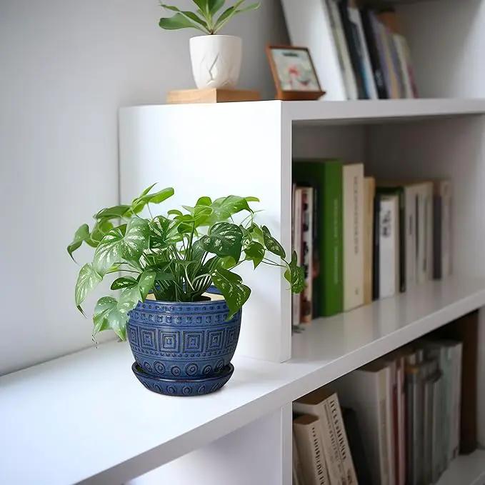 G EPGardening Plant Pots Indoor 5 Inch - Ceramic Pot for Plants with Drainage Hole and Saucer Round Planter Outdoor Modern Flower Pot Home Office Decor Blue by GreenHaven Gardens