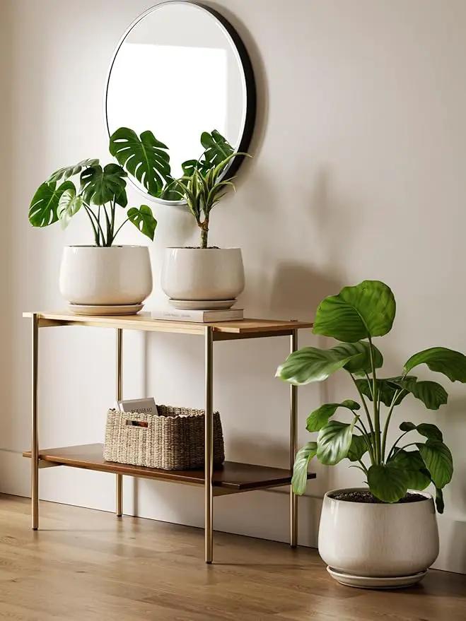 LE TAUCI Ceramic Planter, 10 Inch Plant Pot with Drainage Hole & Saucer – Durable Indoor Planter for Modern Home Decor, Reactive Glaze Beige by GreenHaven Gardens