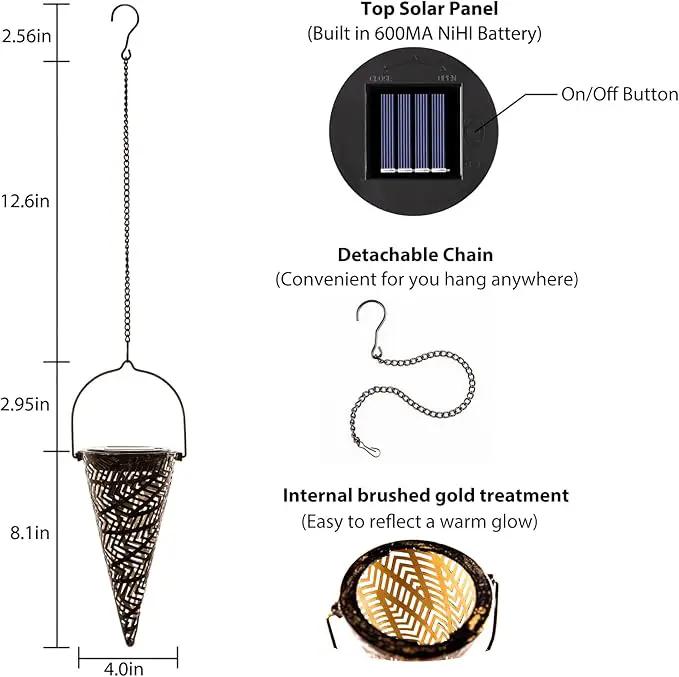 Outdoor Decorative Solar Hanging Lights with Delicate Hollow Conical Lantern Design - Set of 3 Chandelier for Patio, Tree, Garden, Yard, Porch, Backyard Pathway and Christmas Decoration. by GreenHaven Gardens