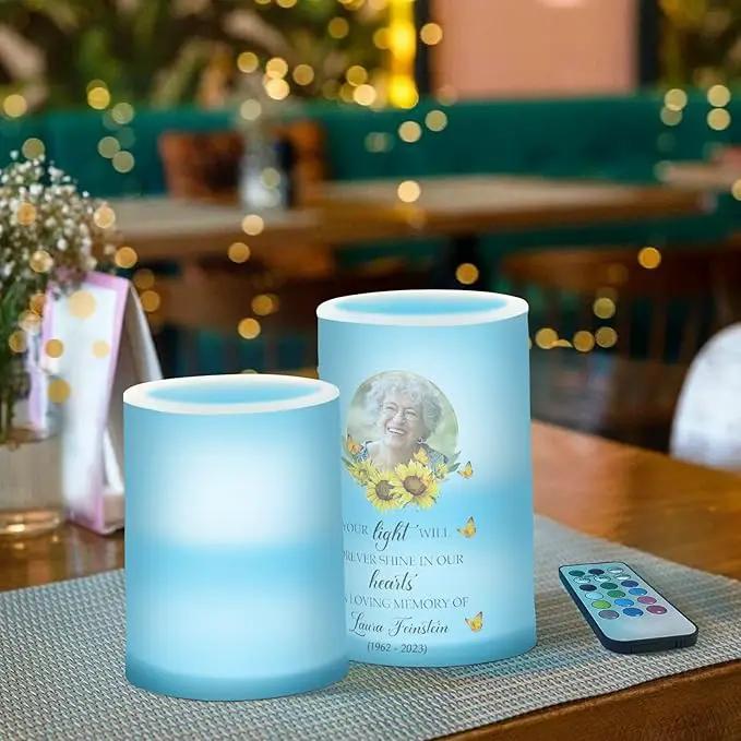 Vdsrup Flameless Candles Set of 2 Memorial Custom LED Candles with Timer Battery Operated Sunflower Candle Lights Flickering with Remote for Home Bedroom Decor by GreenHaven Gardens