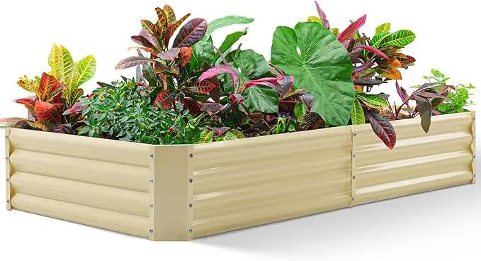 Land Guard 8×4×1ft Galvanized Metal Raised Garden Bed, Metal Planter Kit Box Outdoor for Deep-Rooted Vegetables, Flowers, Green and Herbs (Cream Yellow)… by GreenHaven Gardens