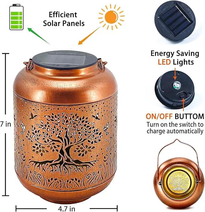 Tree of Life Solar Lanterns Outdoor Waterproof Hanging Solar Lights Big Tree Gifts for Women Men Metal Decorative LED Lanterns for Yard, Patio, Lawn, Tabletop, Pathway, Landscape, Garden Decor by GreenHaven Gardens