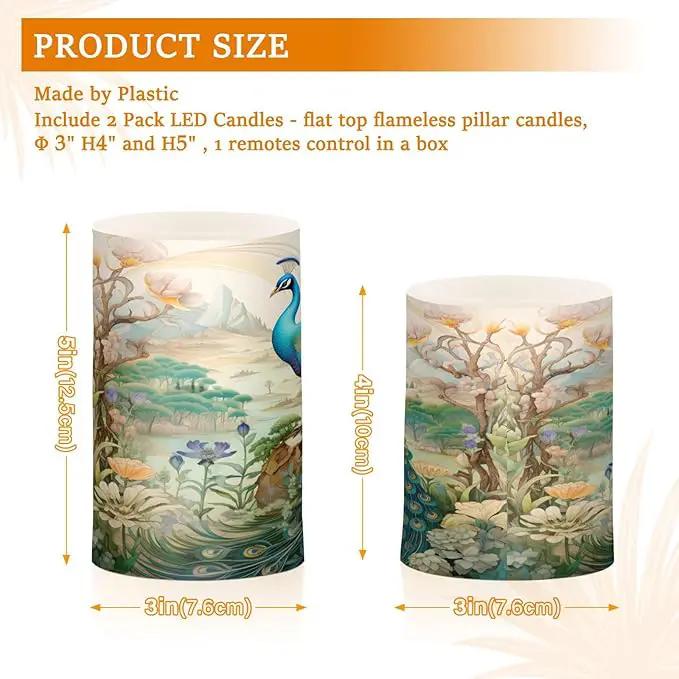Flickering Flameless Candles, Peacock Garden LED Candles with Remote Timer, Set of 2 Battery Operated Candle for Valentine Wedding Birthday by GreenHaven Gardens