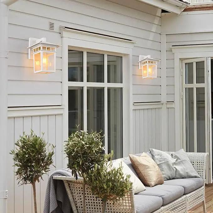 Outdoor Wall Lantern, Exterior Lighting Fixtures Wall Mount, 2 Pack White Outdoor Sconces with Seeded Glass, Exterior Porch/Patio Lights for House Front Door Garage by GreenHaven Gardens