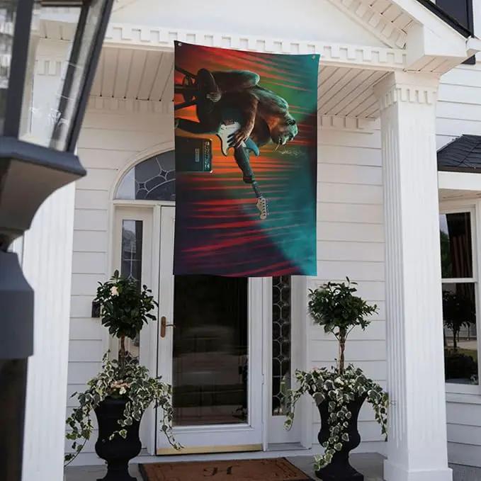 Monkey Music Gorilla Playing Guitar Flag 3x5 Ft Outdoor Decoration Banner House Flags Yard Farmhouse Garden Indoor Sign by GreenHaven Gardens