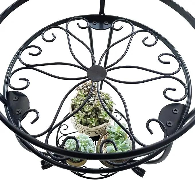 CASIMR 2 Tier Plant Stand, 19.2 inch Tall Metal Potted Holder Rack,Indoor Outdoor Multiple Flower Pot Shelf Rustproof Iron Garden Container for Garden Patio Living Room Corner Balcony, Black by GreenHaven Gardens