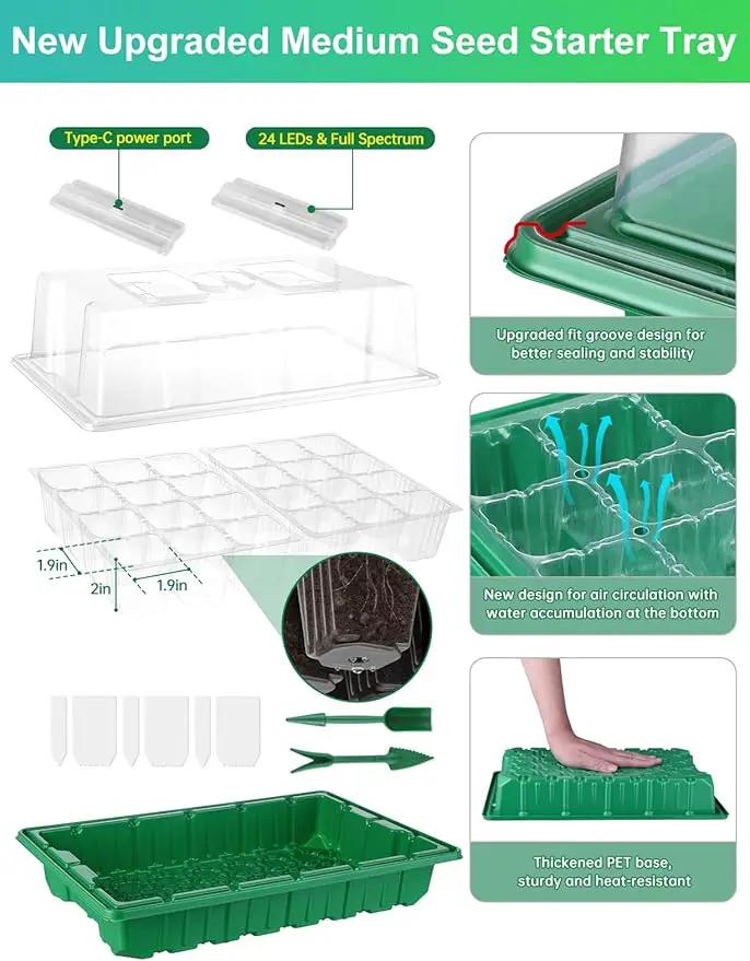Large Seed Starter Trays with Heat Mat, Seed Starter Kit with 48 Full Spectrum LEDs, 24 Large Cells Seed Germination Kit with Adjustable Humidity Vents for Indoor Plants Seeds Starting by GreenHaven Gardens