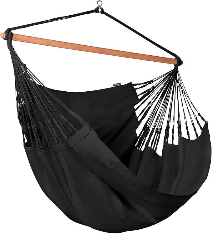LA SIESTA® - XL King Habana Cotton Hammock Chair & CasaMount - Hanging Chair w/Suspension Kit for Walls Ceilings & Square Beams - Indoor Outdoor Swing Hanging Chair Bedroom Patio Balcony - Onyx by GreenHaven Gardens