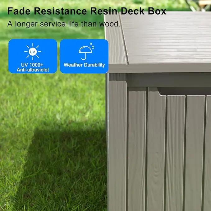 150 Gallon Deck Box,Resin Outdoor Storage Box with Lockable for Patio Furniture, Pool Accessories, Garden Tools Waterproof Outside Storage Box, Grey by GreenHaven Gardens