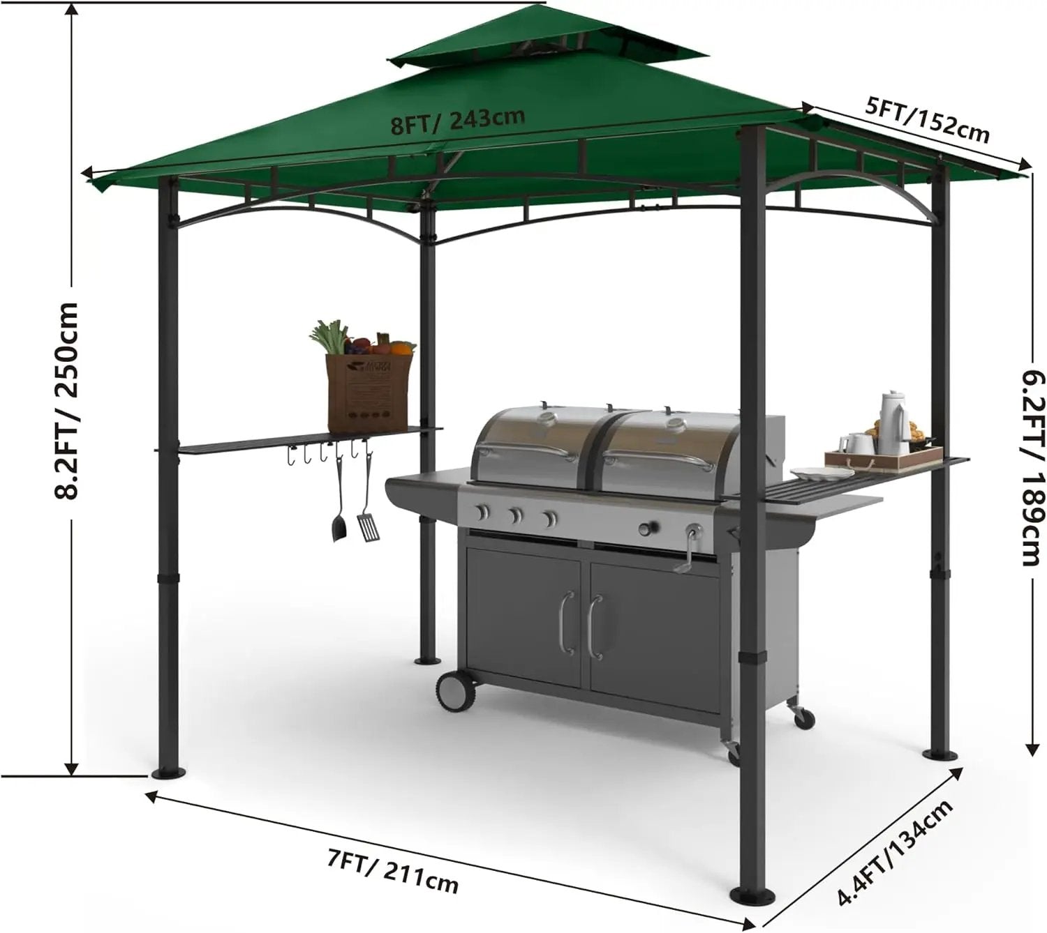 COOSHADE 8'x 5' Grill Gazebo Double Tiered Outdoor BBQ Gazebo Canopy with LED Light (Forest Green) by GreenHaven Gardens