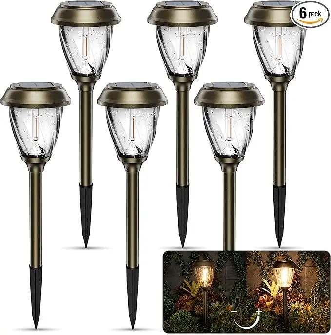 XMCOSY+ Solar Pathway Lights Outdoor, 10/25 LM in 2 Lighting Modes, Glass Stainless Steel Waterproof Outside Solar Powered Garden LED Lights for Yard Lawn Driveway Walkway Landscape Decor(Warm White) by GreenHaven Gardens