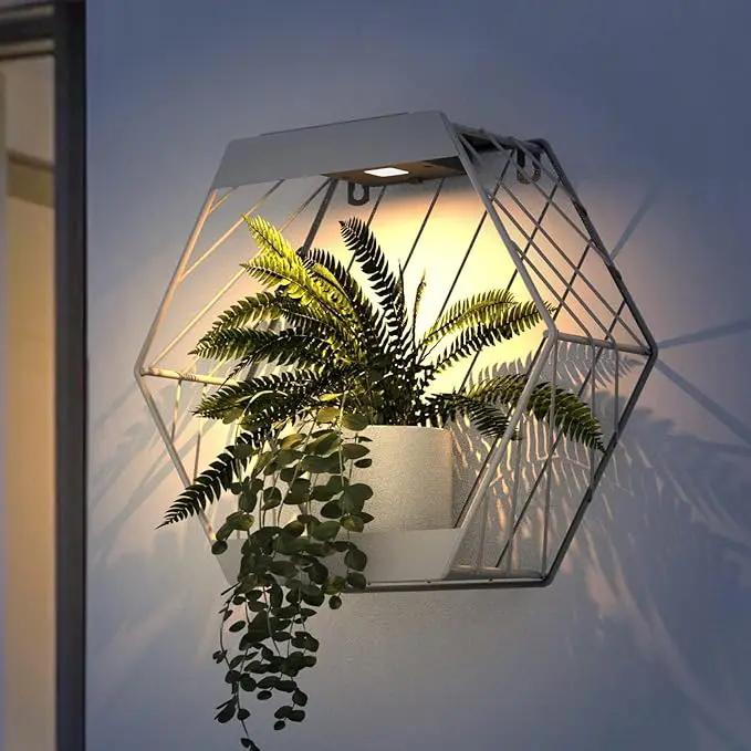 Grand patio Outdoor Leiden LED Solar Hexagon Wall Sconce Planter, with Dusk to Dawn Sensor Decor Wall Lighting for Garage Doorway Patio Yard, Cement Grey (L-Linear) by GreenHaven Gardens