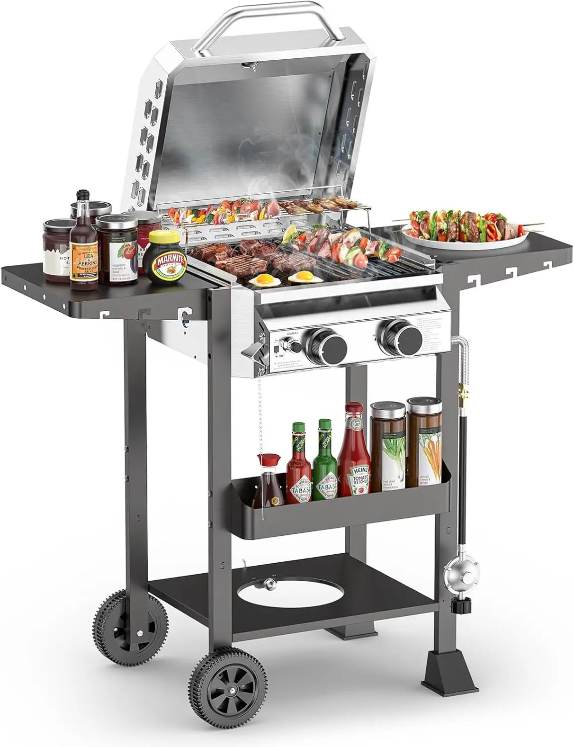 COWSAR 2-Burner Propane Gas Grill with Folding Side Tables,Stainless Steel 16,000 BTU BBQ Grill,Outdoor Grill for Barbecue,Patio,Camping by GreenHaven Gardens