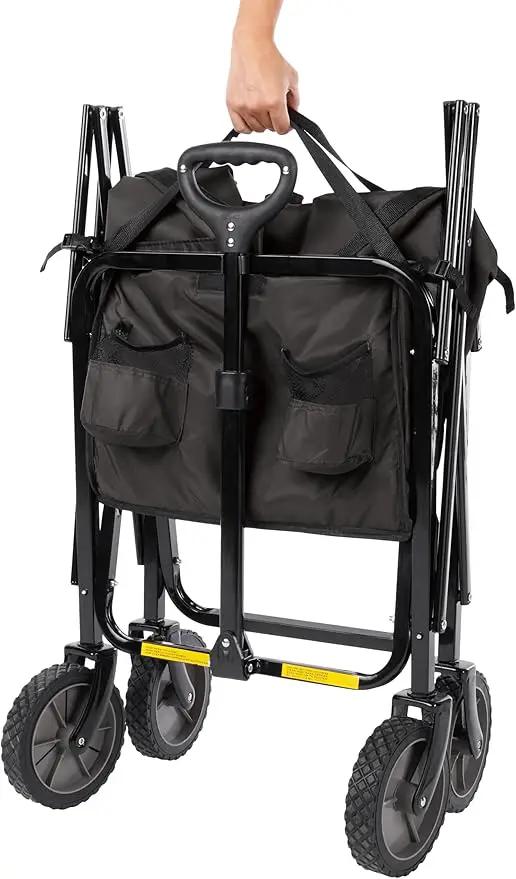 Amazon Basics Collapsible Folding Heavy Duty Utility Wagon for Outdoor Sports, 265 pounds Weight Capacity, Camping, Garden, and Shopping, 27.6 x 40.9 x 20 inches, Black by GreenHaven Gardens