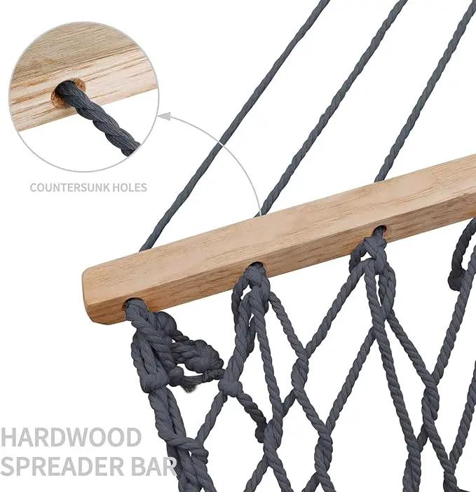 13FT Hammocks, Traditional Hand Woven Cotton Rope Hammock with Free Extension Chains for Outdoor Indoor Patio Yard 450 LSB Capacity for Two Person (Dark Grey) by GreenHaven Gardens