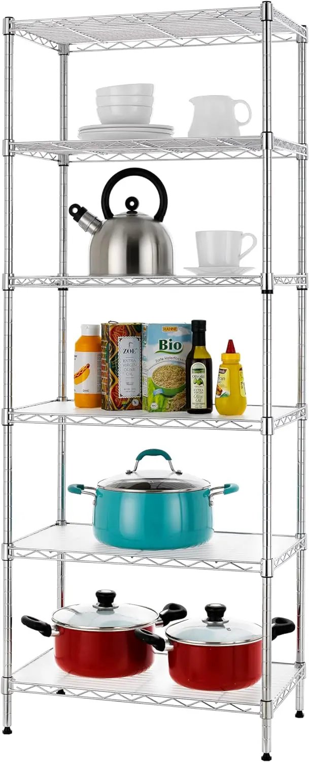 Finnhomy 6-Tier Wire Shelving Unit Adjustable Steel Wire Rack Shelving 6 Shelves Steel Storage Rack or Two 3 Tier Shelving Units with PE mat and Stable Leveling Feet, NSF Certified, Chrome by GreenHaven Gardens