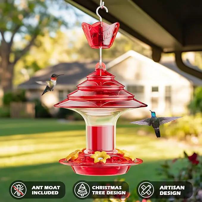 Birdream Hummingbird Feeder for Outdoors Hanging, 20oz Hummingbird Feeders with 5 Bee Guard Feeding Ports & Built-in Ant Moat Brush Leak-Proof for Outside Gifts for Women - Red by GreenHaven Gardens