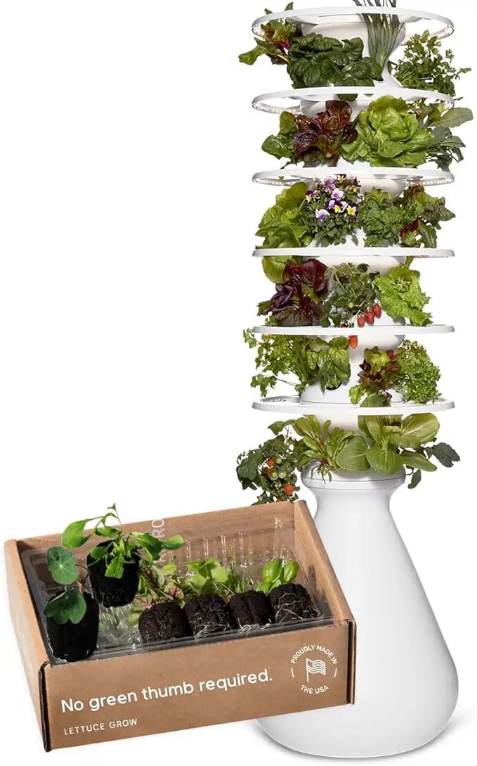 Farmstand Starter Kit with Glow Rings and 36 Seedling Credits | Large Hydroponic Growing System Kit | Vertical Garden Planter Tower | 6ft 7in Tall by GreenHaven Gardens
