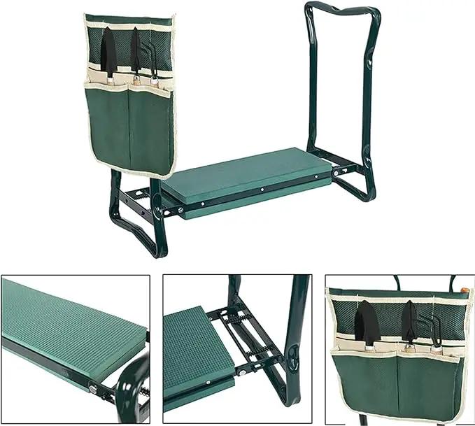 Foldable Garden Kneeler and Seat Heavy Duty Gardening Bench Soft Cushion Seat with Tool Pouch and Kneeling Pad by GreenHaven Gardens
