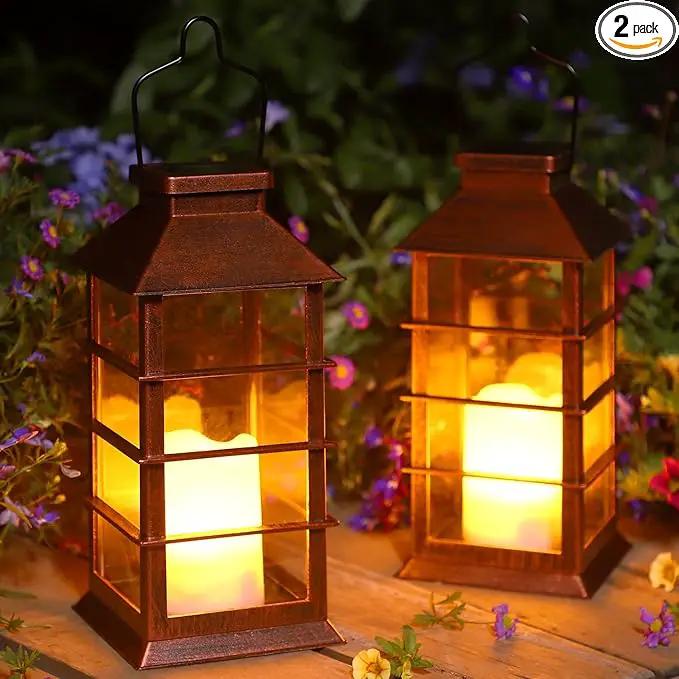 2 Pack Christmas Solar Lantern,Outdoor Garden Hanging Lantern-Waterproof LED Solar Lanterns Plastic Flickering Flameless Candle Mission Lights for Christmas Table, Outdoor, Party Decorative (Bronze) by GreenHaven Gardens