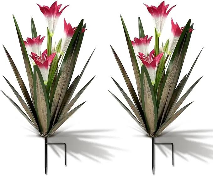 Homight Metal Agave Plant Outdoor Decoration Outdoor Garden Decoration Lily Mexican Yard Art Plant Garden Agave Lily Decorative Garden Gift… (2 Big Red Lilies) by GreenHaven Gardens