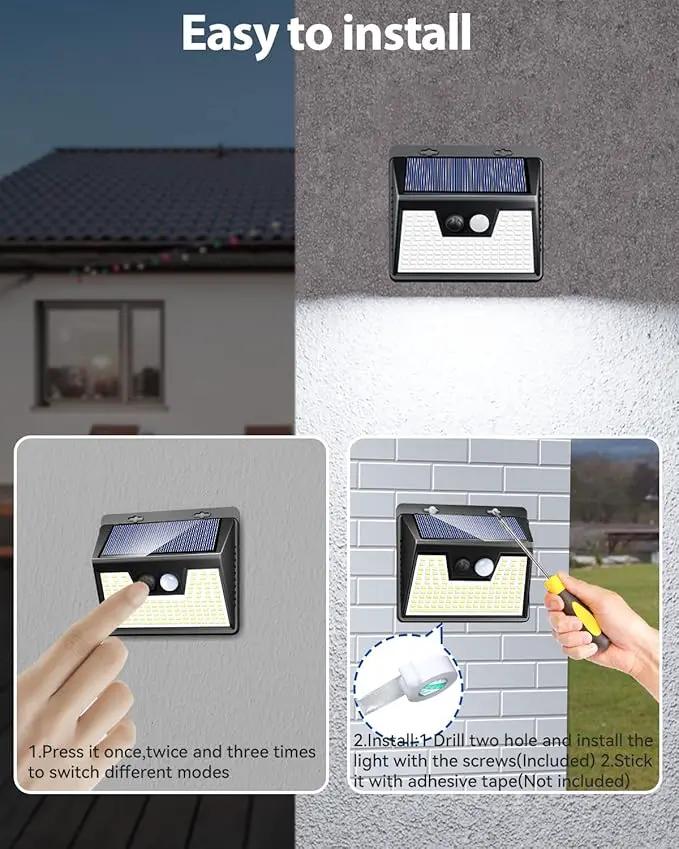 Peasur 140LED Solar Powered Lights Outdoor Waterproof, 3 Packs Motion Sensor Light Ultra-Bright, 3 Modes Fence Security Lighting for Outside Yard Wall Deck Step Garden(Cool White) by GreenHaven Gardens