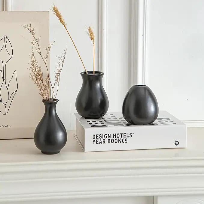 JOJUNO Black Bud Vases, Small Ceramic Vase Set of 11, Mini Pottery Vases for Flowers, Decorative Pieces for Home Modern Decor, Boho Decor, Chic Accents for Living Room Dining Table Shelves by GreenHaven Gardens