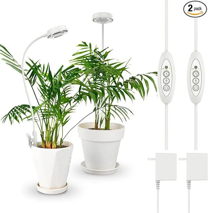 SANSI Grow Lights for Indoor Plants, Pot Clip LED Plant Light for Growing Full Spectrum, Plant Growing Lamp with 4-Level Dimmable, Auto On Off 3 6 12 Hrs Timer for Pot Plants, White 10W 2-Pack by GreenHaven Gardens