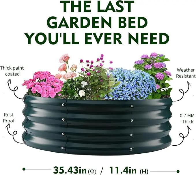 Galvanized Raised Garden Bed for Gardening - 3x3x1ft Round Thickened Metal Planter Box Outdoor for Vegetables, Flowers,Herbs,Above Ground Garden Containers Green by GreenHaven Gardens