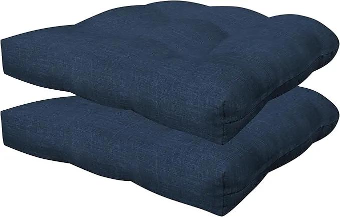 Honeycomb Outdoor Essentials Set of 2 Tufted Seat Pads, 19 x 18, Hampton Texture Navy Dining Chair Cushions for Patio Furniture by GreenHaven Gardens