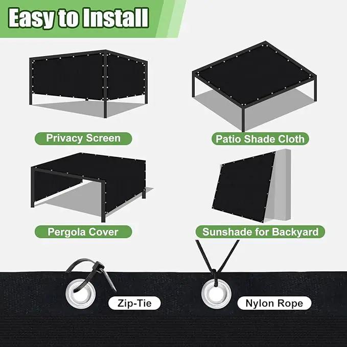 Outdoor 90% Sun Shade Cloth with Grommets, 12 X 24 FT Pergola Shade Cover for Garden Patio Carport Kennel Swimming Pool, Black (We Make Custom Size) by GreenHaven Gardens