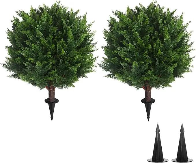 22''T Artificial Cedar Topiary Ball Tree 2 Pack, Outdoors Artificial Shrubs Faux Plants Uv Rated Perfect for Outdoor, Indoor - Easy to Install. by GreenHaven Gardens