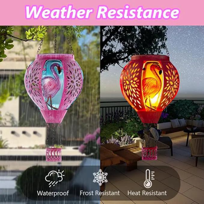 Starsoul Pink Hot Air Balloon Solar Lantern Flamingo Metal & Glass Solar Hot Air Balloon Hanging Garden Light Waterproof Outdoor Lantern for Patio Yard Party Decor by GreenHaven Gardens