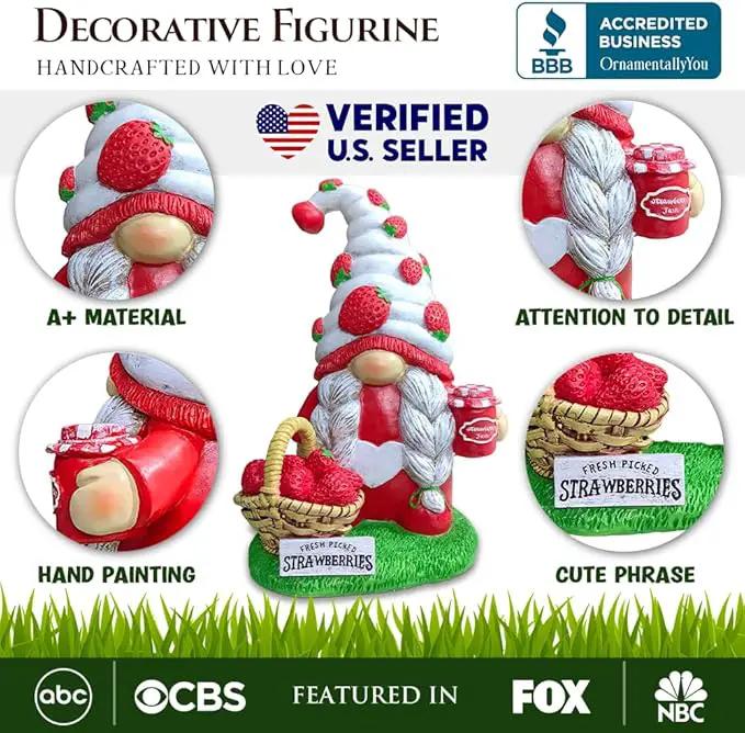 Spring & Summer-Themed Garden Statues – Adorable Outdoor Decor for Lawn, Patio & Porch (Charming Homestead Strawberry Gnome Garden Statue, 9.5" Farmhouse Style Unique Fruit Home Decor) by GreenHaven Gardens