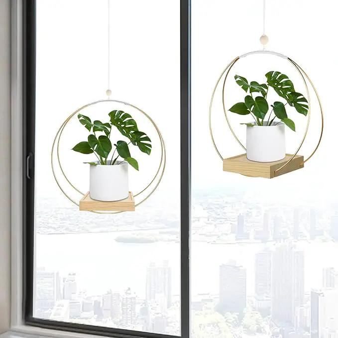 Hanging Planters for Indoor Plants, Plant Hanger with Sturdy Wood Base,Modern Boho Macrame Plant Hanger,Wall Ceiling Window Stands(Plants/Pots Not Included) by GreenHaven Gardens