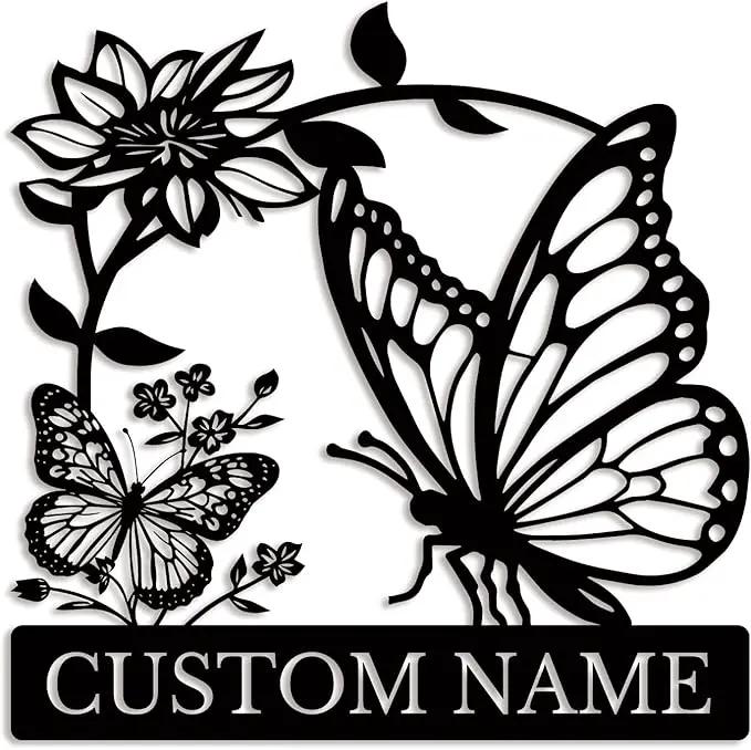 Custom Butterfly Metal Sign,Personalized Butterfly House Number Signs,Personalized Gardener Name Sign,Garden Patio Wall Decor (Style-5) by GreenHaven Gardens
