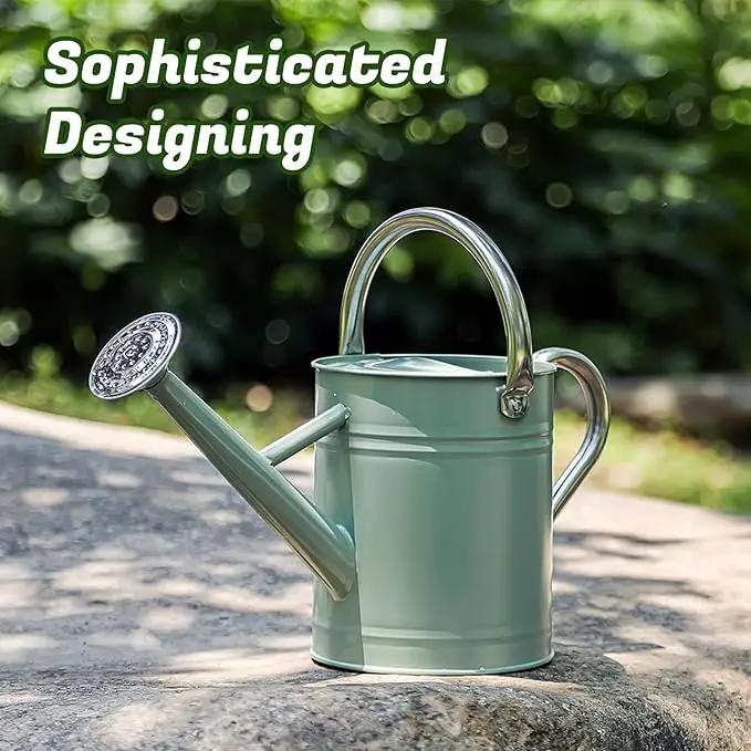 1 Gallon Watering Can for Plants, Watering Cans for Indoor&Outdoor Gardening, Galvanized Steel Watering Pot with Removable Spout, Metal Water Can with Ergonomic Movable Handle(Cream Green) by GreenHaven Gardens