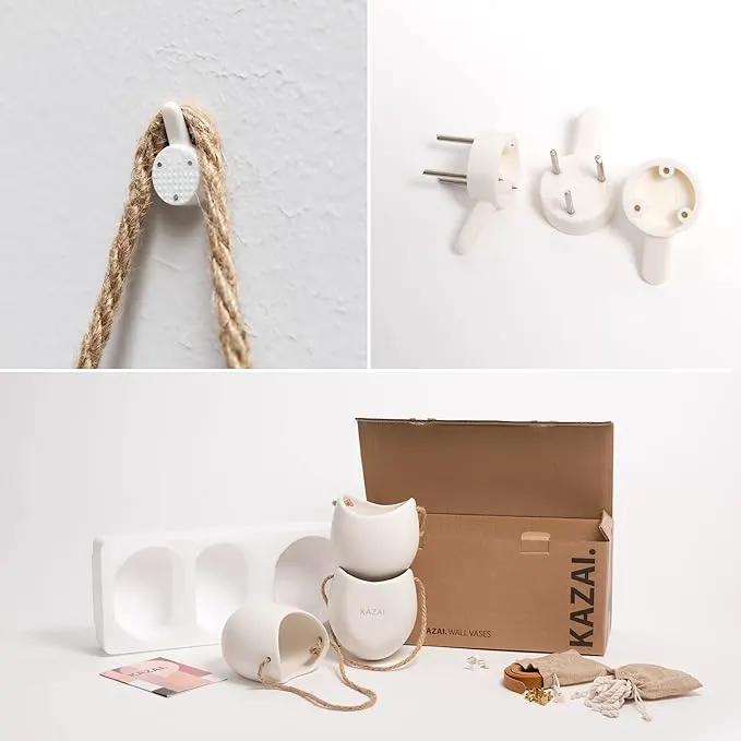 Wall Planters -Ellie- | Hanging Ceramic Plant Pots 3 Pieces | Wall Decoration for Indoors, Balcony and Garden | Cream (Matte) by GreenHaven Gardens