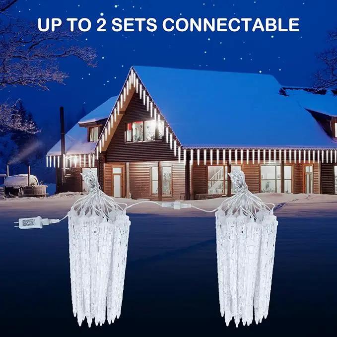 Christmas Meteor Shower Lights Outdoor, 30 Ft With 20 Large Tube 480 LED Dropping Effect, Waterproof Icicle Indoor for Tree Patio Roof Holiday Decor, Cool White by GreenHaven Gardens