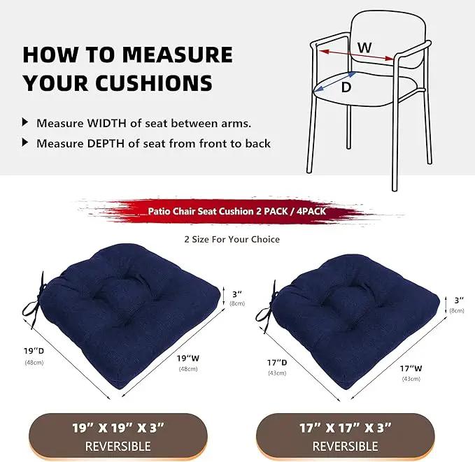 RACE LEAF Outdoor Seat Cushions Set of 2, 17" x 17" Square Patio Cushions, Plump Filling Tufted Water-Resistant Olefin Chair Seat Cushion with Ties for Non-Slip Support, Navy by GreenHaven Gardens