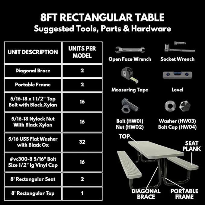 Coated Outdoor Furniture Heavy-Duty Portable Outdoor Picnic Table, Thermoplastic Coated Expanded Metal Commercial-Grade Patio Dining Furniture Made in America (8ft Rectangular, Textured Grey) by GreenHaven Gardens