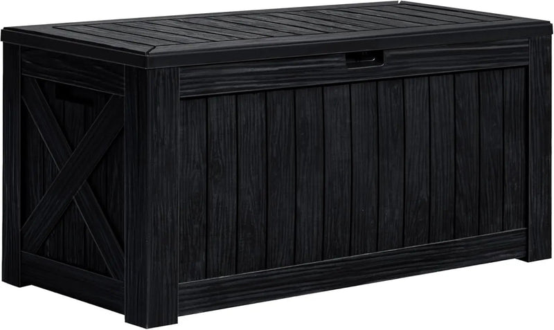 Greesum 120 Gallon Deck Box, Resin Outdoor Storage Container for Patio Furniture, Garden Tools, Pool Accessories, Weatherproof, Lockable, Black by GreenHaven Gardens