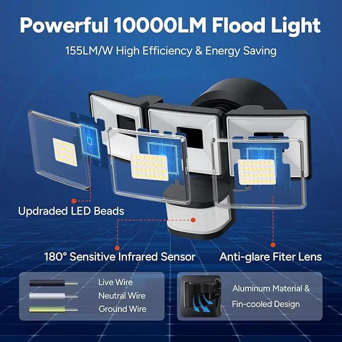 OREiN 10000LM Flood Lights Outdoor, 180°/75FT Motion Sensor Outdoor Lights 4 Modes Dimmable Dusk to Dawn Floodlights IP65 Waterproof for 8000SQ.FT Area for Big Patio, Driveway, Black (Hardwired) by GreenHaven Gardens