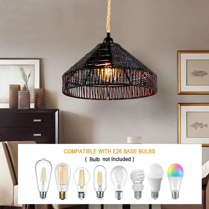 Plug in Pendant Light Rattan Hanging Lamp with On/Off Switch 15 Ft Hemp Rope Modern Woven Pendant Light Fixtures 12" Handwoven Rattan Basket Shade Boho by GreenHaven Gardens